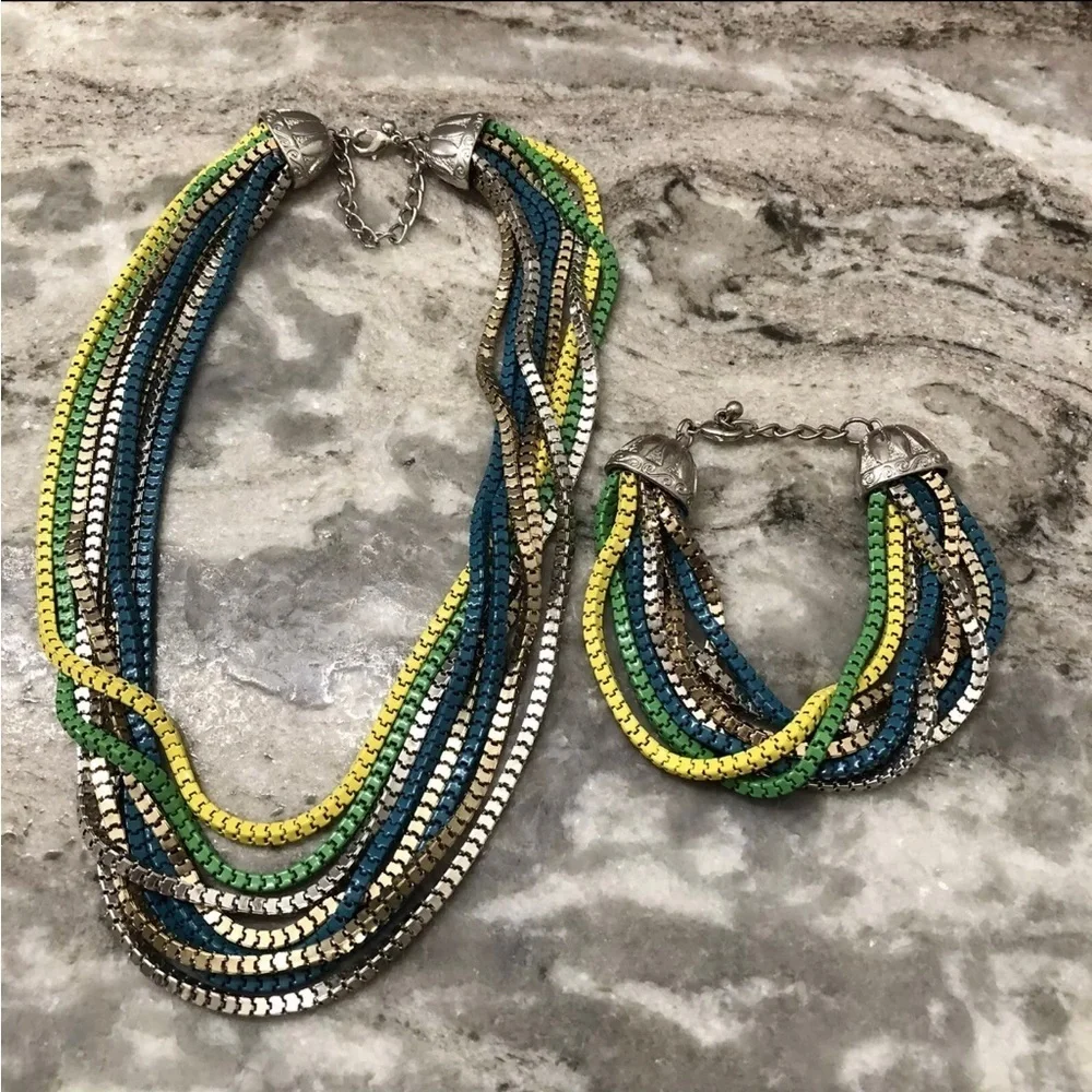 Boho Multicolor Strand Beaded Bracelet and Necklace